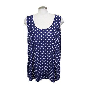 Slinky Brand Womens Plus 1X Top Navy Blue Polka Dot Travel Stretch Sleeveless